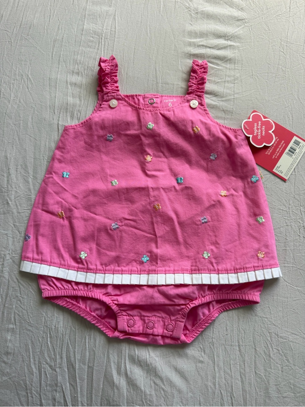 Carter's Pink Embroidered Baby Girl Sundress Romper 100% Cotton